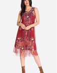 JOHNNY WAS EMBROIDERED MESH OVERLAY DRESS