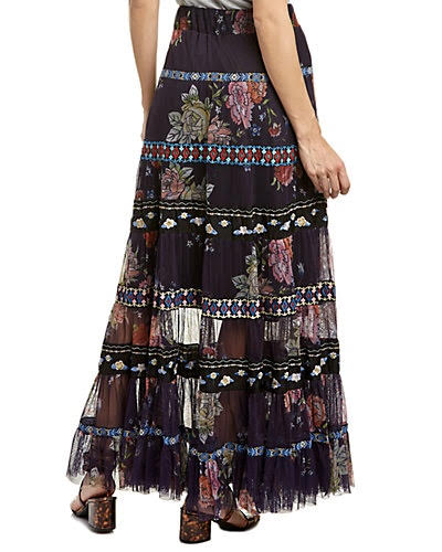 JOHNNY WAS EMBROIDERED TIERED SKIRT