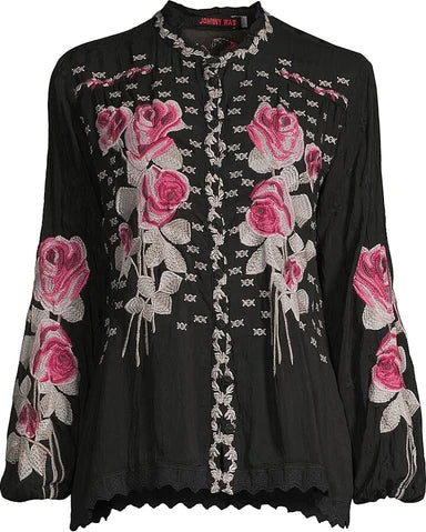JOHNNY WAS ROSALIA EMBROIDERED BLOUSE BLACK